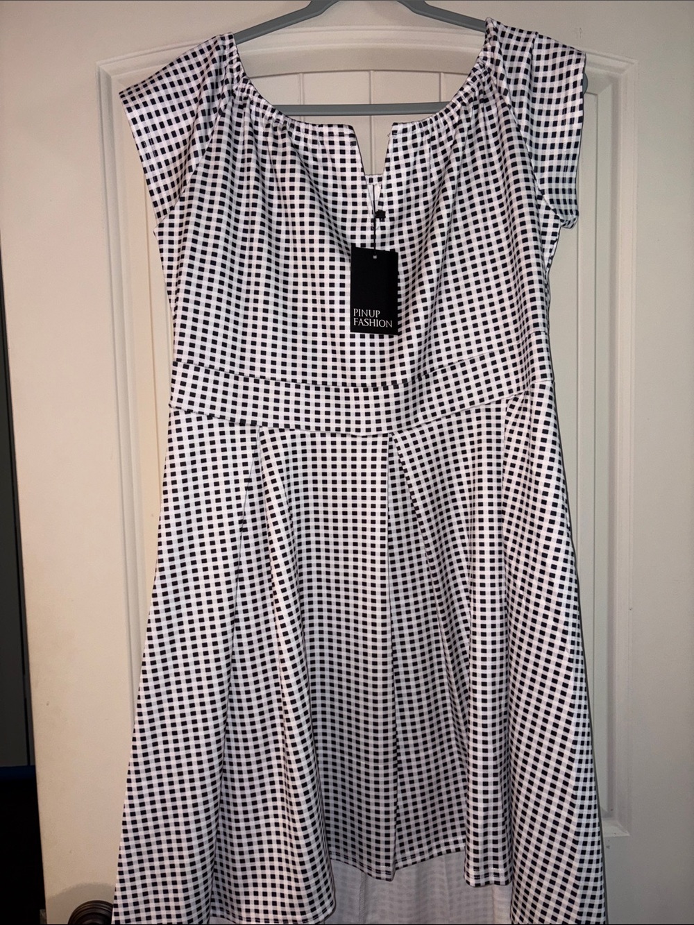 Plus Size Dress Black  and White Gingham Fit-and-Flare Hi Lo Dress 18W